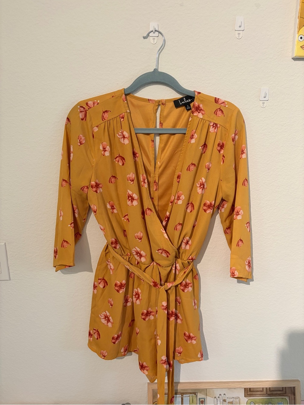Lulu's Mustard Floral Wrap Romper